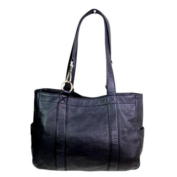 ROOMY Calvin Klein BLACK REAL LEATHER LOGO SHOULDER BAG HANDBAG TOTE HOBO PURSE - Picture 2 of 16